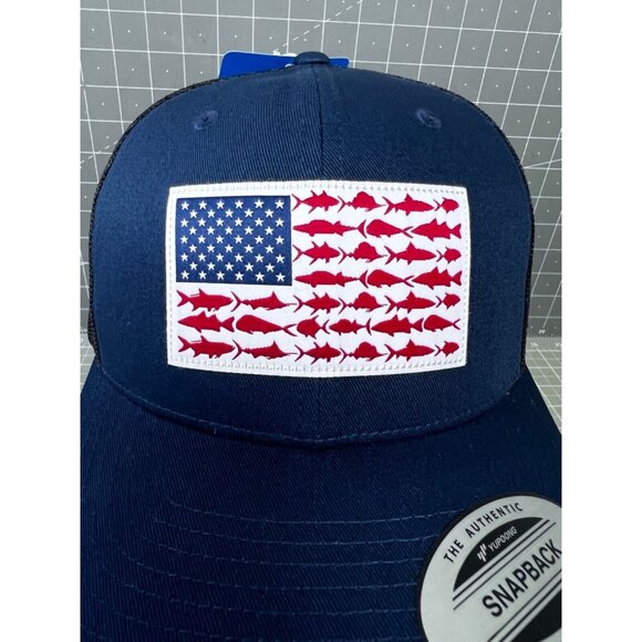 Columbia PFG Fish Flag Snapback Cap NEW Navy Blue - Picture 3 of 8
